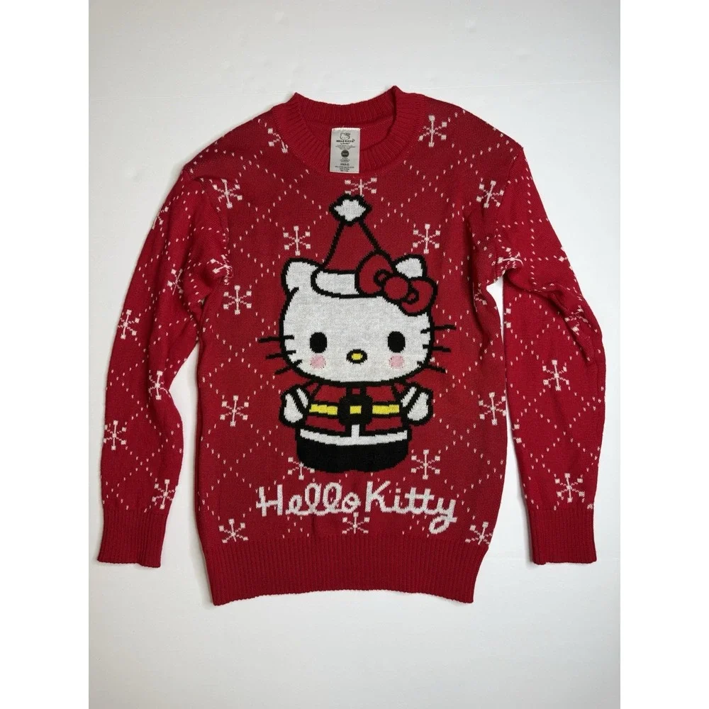 Hello Kitty Women's Christmas Red White Snowflake Sweater Size Extra Small XS